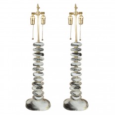 Pair of black and white Murano glass table lamps